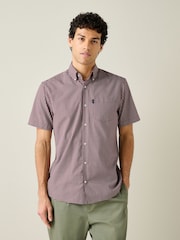 Burgundy Red Mini Check Regular Fit Easy Iron Button Down Short Sleeve Oxford Shirt - Image 4 of 8