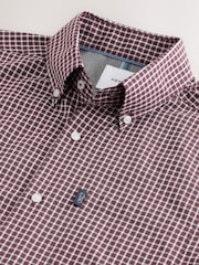 Burgundy Red Mini Check Regular Fit Easy Iron Button Down Short Sleeve Oxford Shirt - Image 8 of 8