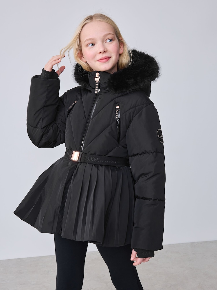 Baker by Ted Baker Shower Resistant Short Belted Pleat Skirt Coat - Image 1 of 22 Baker by Ted Baker Shower Resistant Short Belted Pleat Skirt Coat - Image 1 of 22