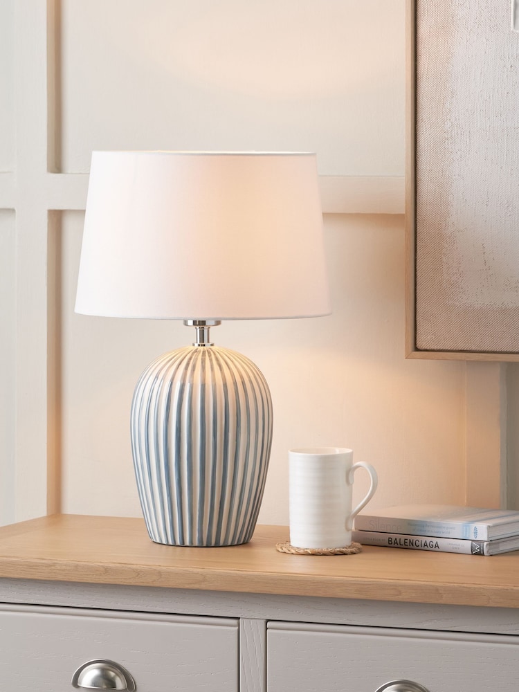 Pacific Blue Cannes Stripe Ceramic Table Lamp - Image 1 of 6 Pacific Blue Cannes Stripe Ceramic Table Lamp - Image 1 of 6