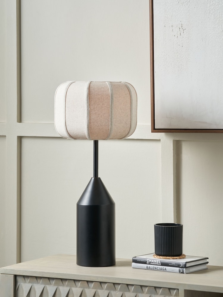 Pacific Black Oscar Metal and Linen Structured Table Lamp - Image 1 of 5 Pacific Black Oscar Metal and Linen Structured Table Lamp - Image 1 of 5