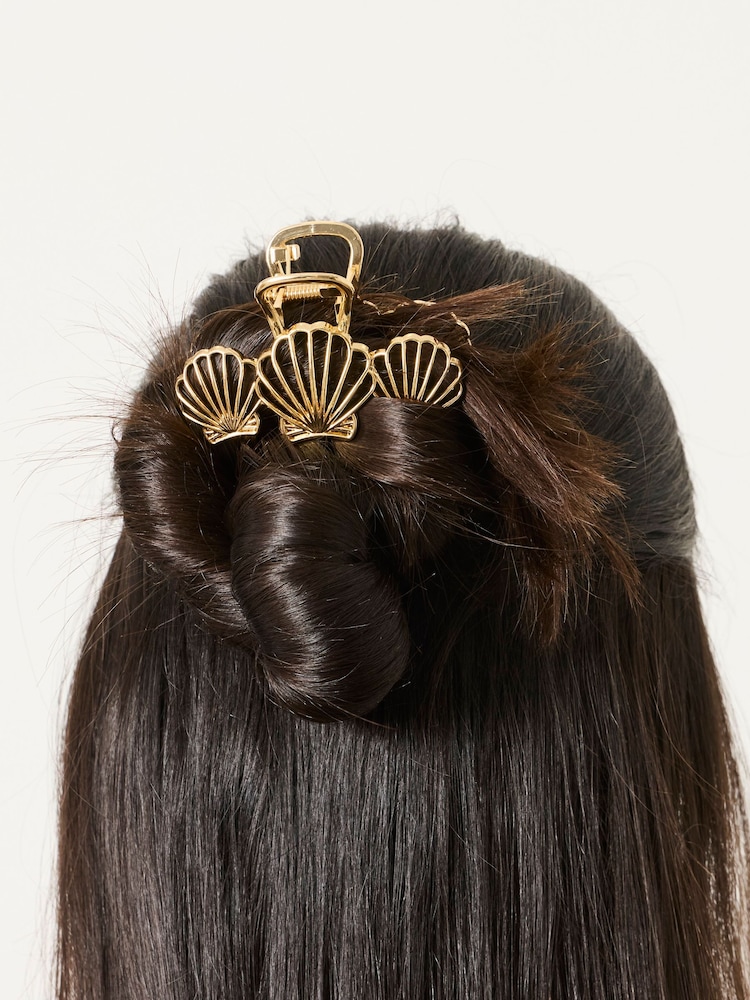 FatFace Gold Tone Metal Shell Claw Clip - Image 4 of 4