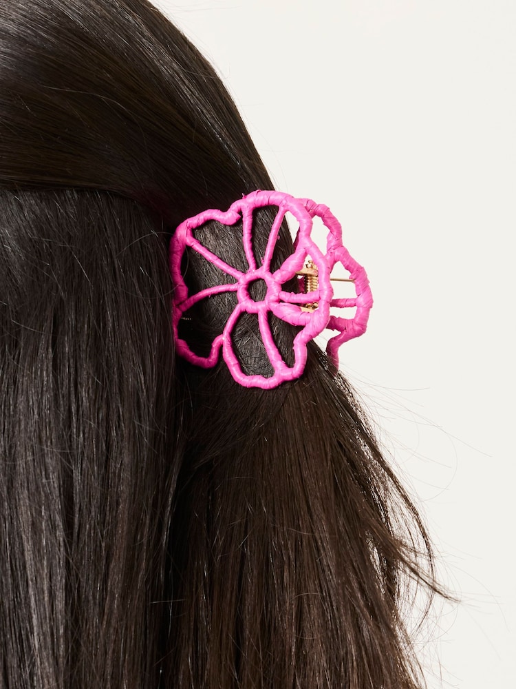 FatFace Pink Flower Wrapped Claw Clip - Image 2 of 4 FatFace Pink Flower Wrapped Claw Clip - Image 2 of 4