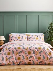 Chelsea Peers Pink Double Cotton Celestial Leopard Print Reversible Bedding Set - Image 1 of 3