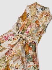 Reiss Neutral Morgan 13-14 yrs Floral-Print Belted Shirt Dress - Image 1 of 3