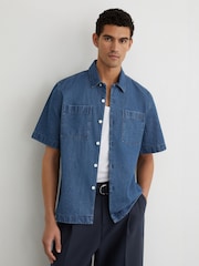 Reiss Mendel Monogram-Embossed Relaxed Denim Shirt - تصویر 5 از 8