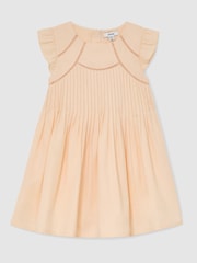 Reiss Peach Susie Cotton Pintuck Cap-Sleeve Dress - Image 1 of 4