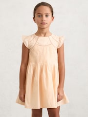 Reiss Peach Susie Cotton Pintuck Cap-Sleeve Dress - Image 2 of 4