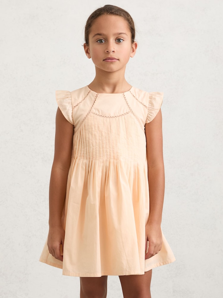 Reiss Peach Susie Cotton Pintuck Cap-Sleeve Dress - Image 2 of 4