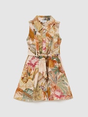 Reiss Neutral Morgan 9-13 yrs Floral-Print Belted Shirt Dress - Image 2 of 3