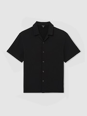 Reiss Black Cedric Textured Cuban-Collar Shirt - Image 2 of 6