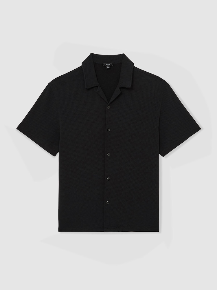 Reiss Black Cedric Textured Cuban-Collar Shirt - Image 2 of 6