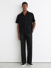 Reiss Black Cedric Textured Cuban-Collar Shirt - Image 3 of 6