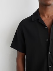 Reiss Black Cedric Textured Cuban-Collar Shirt - Image 4 of 6