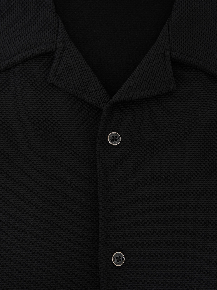 Reiss Black Cedric Textured Cuban-Collar Shirt - Image 6 of 6