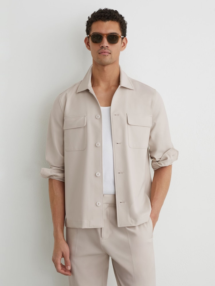Reiss Stone Cleric Technical Regular-Fit Overshirt - Image 1 of 7 Reiss Stone Cleric Technical Regular-Fit Overshirt - Image 1 of 7