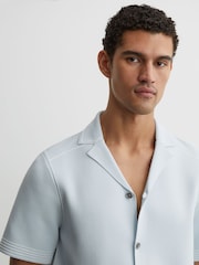 Reiss Soft Blue Wandsworth Stitch-Detail Cuban-Collar Knit Shirt - Image 1 of 6