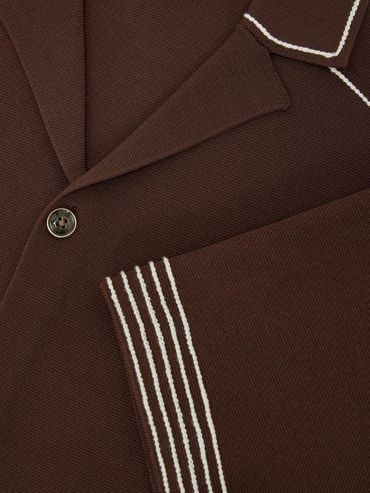 Reiss Tobacco Brown Wandsworth Stitch-Detail Cuban-Collar Knit Shirt - Image 6 of 6 Reiss Tobacco Brown Wandsworth Stitch-Detail Cuban-Collar Knit Shirt - Image 6 of 6