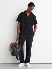 Reiss Navy Cedric Textured Cuban-Collar Shirt - Image 1 of 7