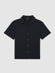 Reiss Navy Cedric Textured Cuban-Collar Shirt - Image 2 of 7