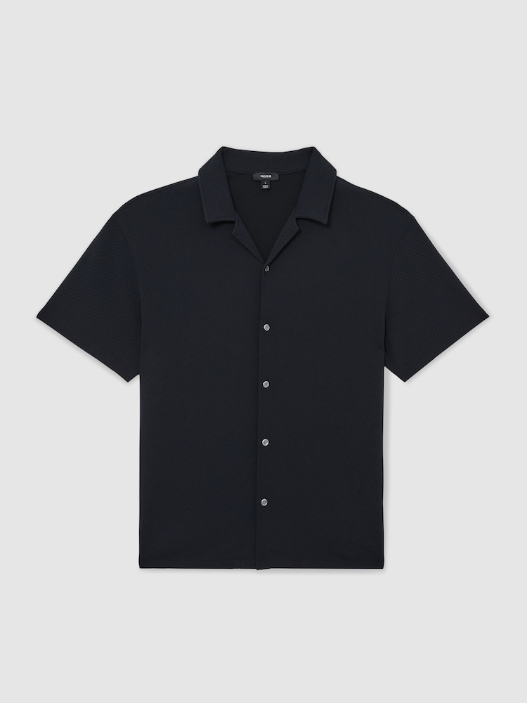 Reiss Navy Cedric Textured Cuban-Collar Shirt - Image 2 of 7