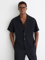 Reiss Navy Cedric Textured Cuban-Collar Shirt - Image 3 of 7