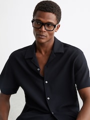 Reiss Navy Cedric Textured Cuban-Collar Shirt - Image 4 of 7