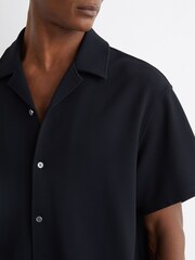 Reiss Navy Cedric Textured Cuban-Collar Shirt - Image 5 of 7