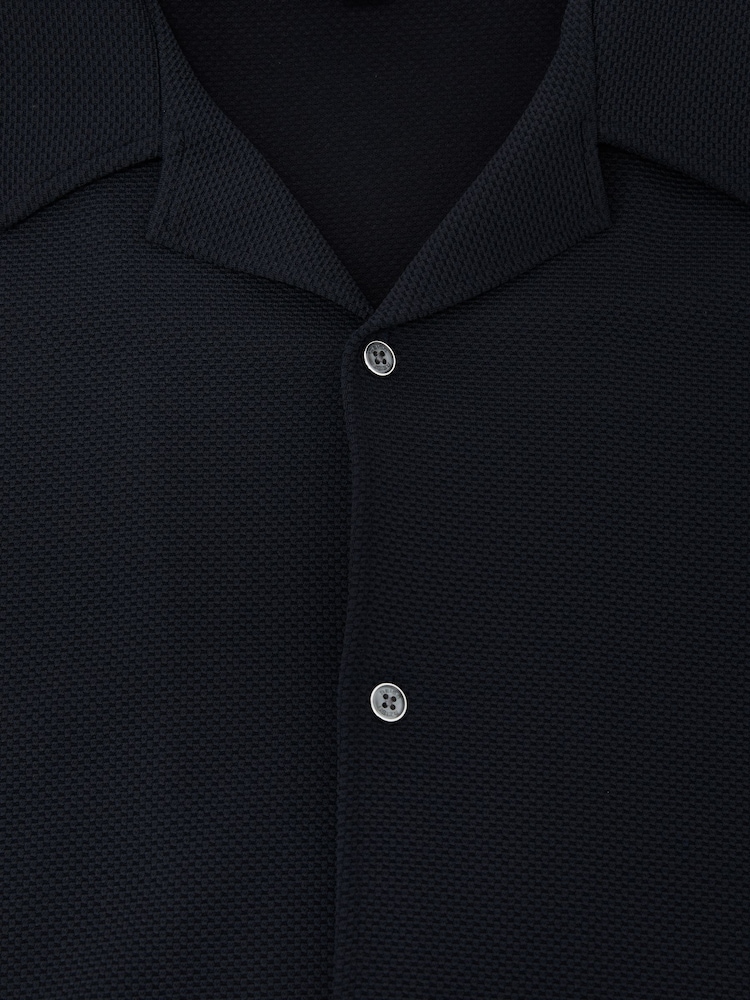 Reiss Navy Cedric Textured Cuban-Collar Shirt - Image 7 of 7