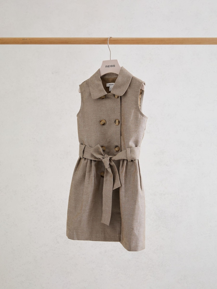 Reiss Bronze Diana 3-9 yrs Cotton-Blend Metallic-Weave Shirt Dress - Image 2 of 3 Reiss Bronze Diana 3-9 yrs Cotton-Blend Metallic-Weave Shirt Dress - Image 2 of 3