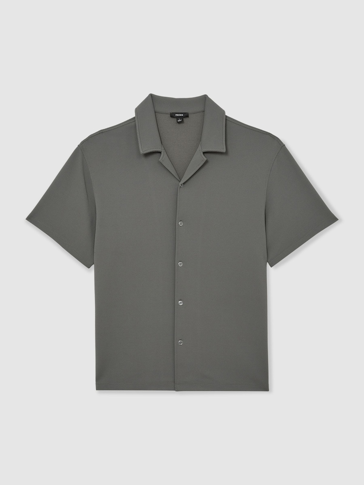 Reiss Sage Green Cedric Textured Cuban-Collar Shirt - Image 2 of 6
