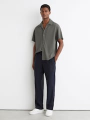 Reiss Sage Green Cedric Textured Cuban-Collar Shirt - Image 3 of 6