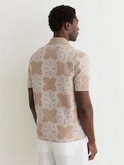 Champagne/Hvit - Reiss Gabriel Jacquard Strikket Skjorte med Cubansk Krage - Bilde 6 av 7