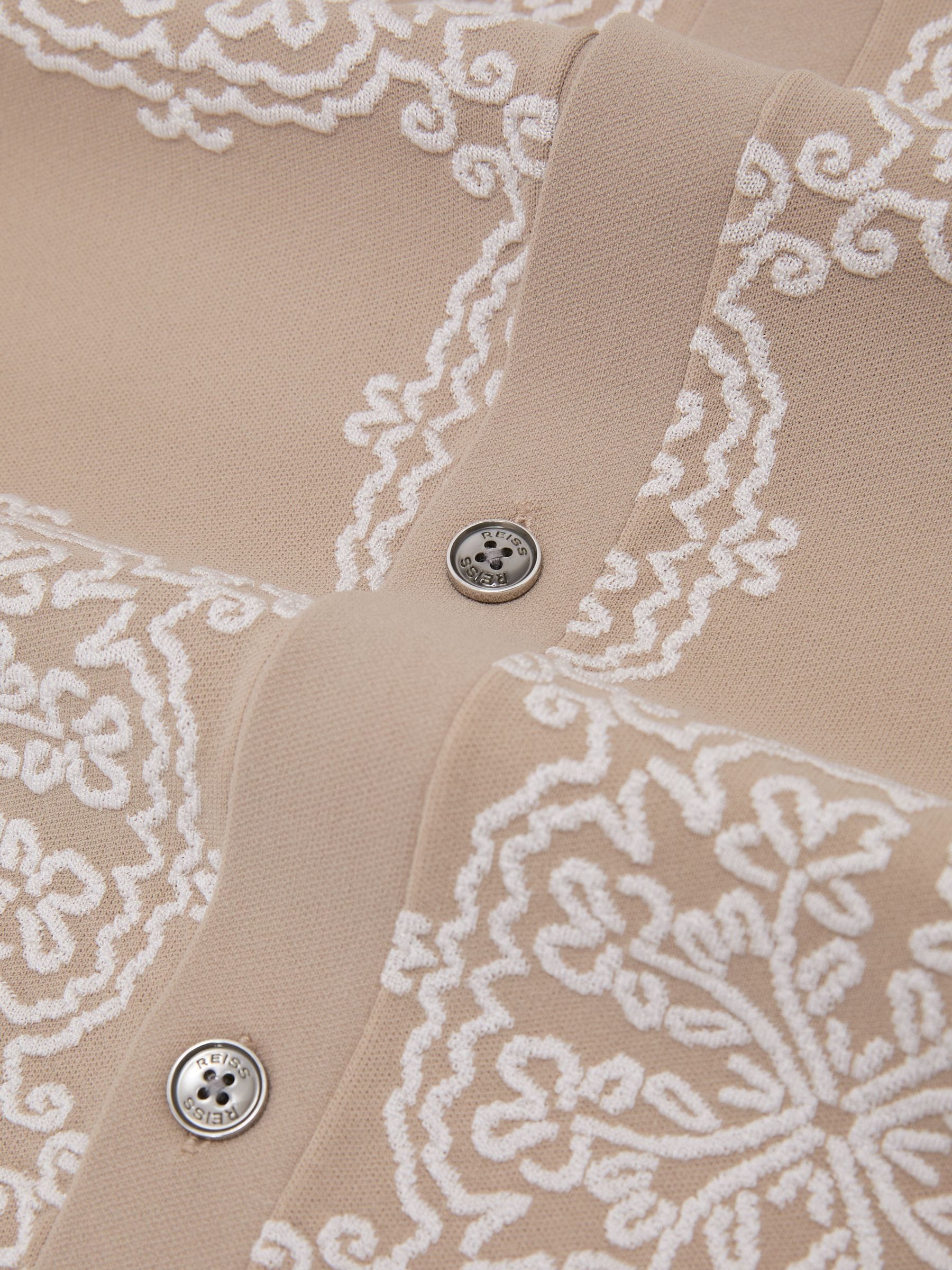Buy Reiss Champagne/White Gabriel Jacquard Knit Cuban-Collar Shirt