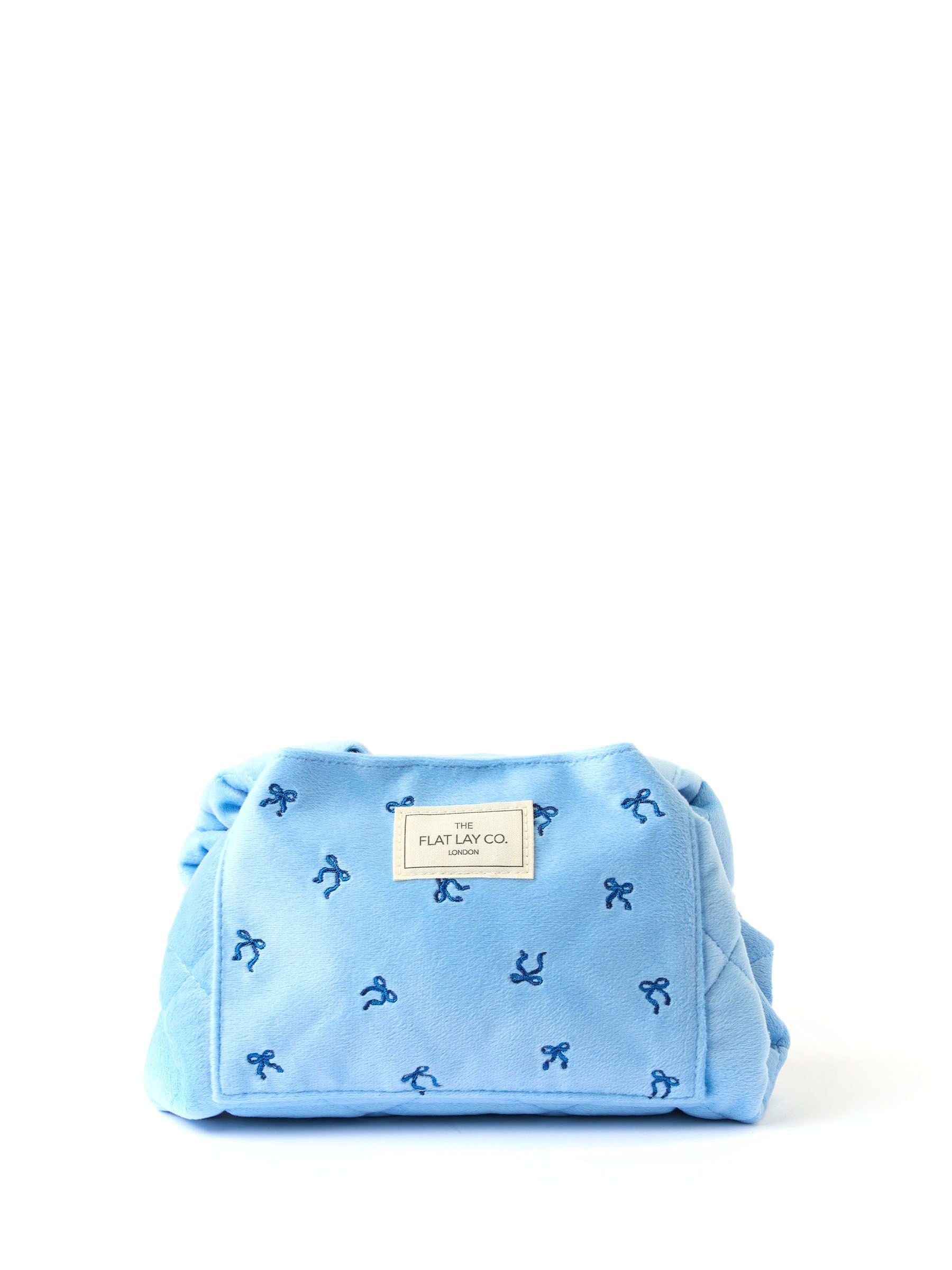 Debenhams Women's Multi Drawstring Makeup Bag - Ditsy Bows Blue Embroidered Velvet - Image 6
