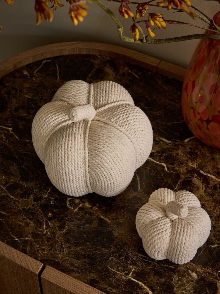 Set of 2 Cream Textured Pumpkin Autumn Room Decorations - Image 2 of 3 Set of 2 Cream Textured Pumpkin Autumn Room Decorations - Image 2 of 3