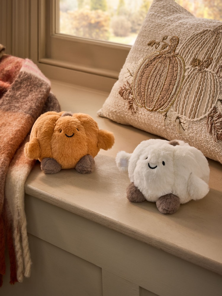 Set of 2 Orange/White Pumpkin Plush Room Decoration - Image 2 of 4 Set of 2 Orange/White Pumpkin Plush Room Decoration - Image 2 of 4