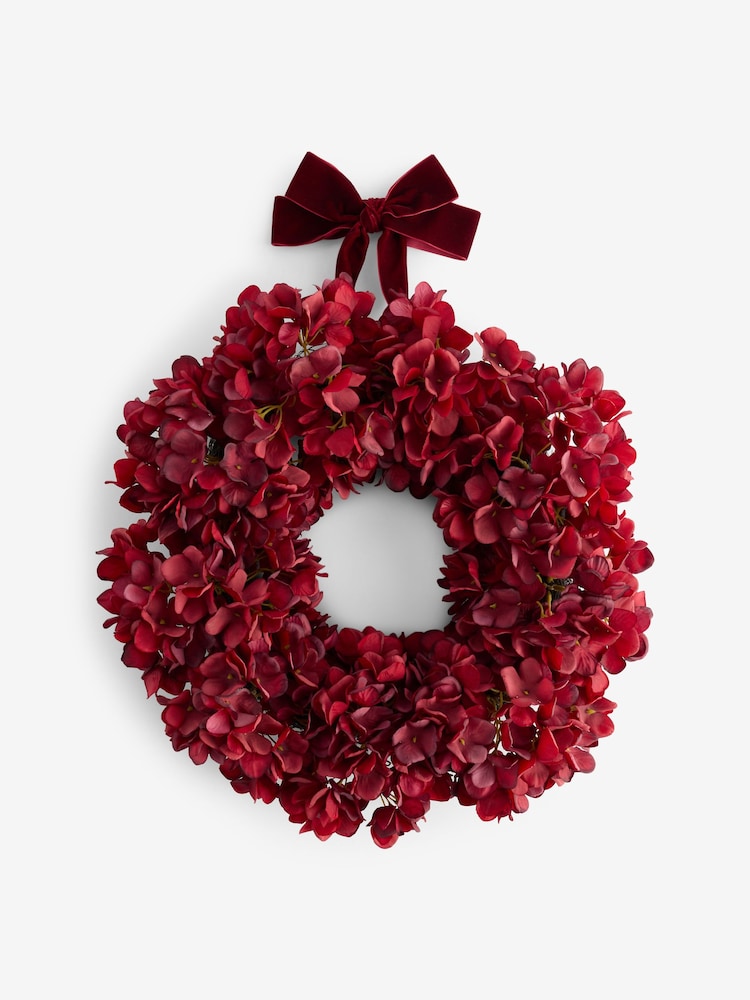 Red Floral Hydrangea Autumn Faux Wreath - Image 3 of 3 Red Floral Hydrangea Autumn Faux Wreath - Image 3 of 3