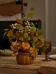 Green/Orange Light Up Autumn Pumpkin Potted Tree - Image 1 of 3