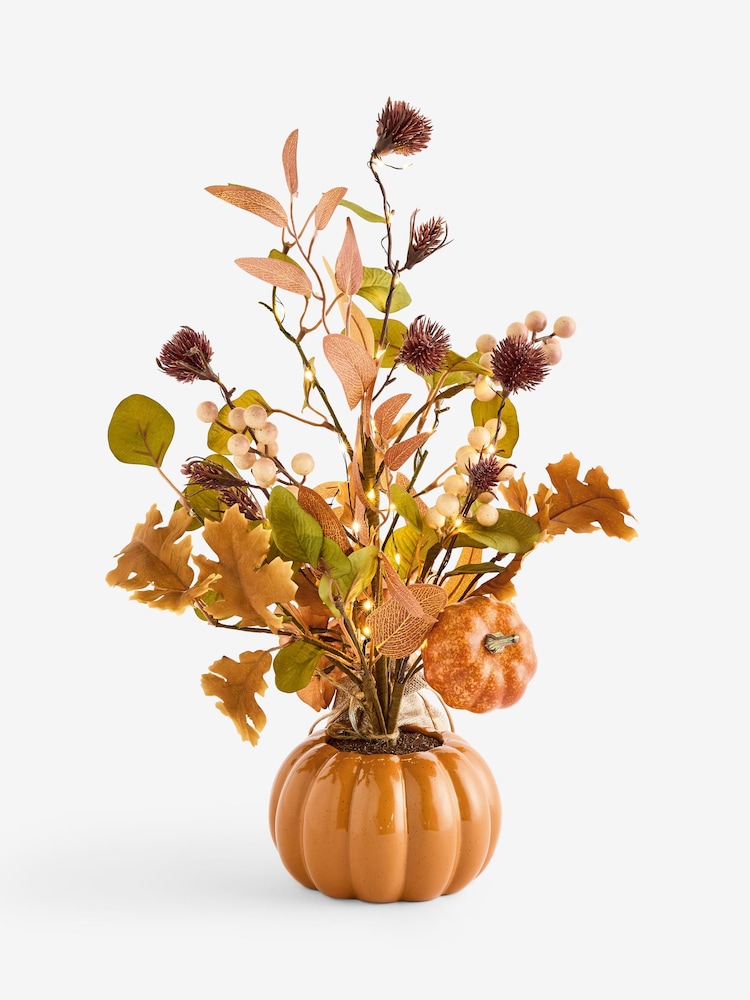Green/Orange Light Up Autumn Pumpkin Potted Tree - Image 3 of 3