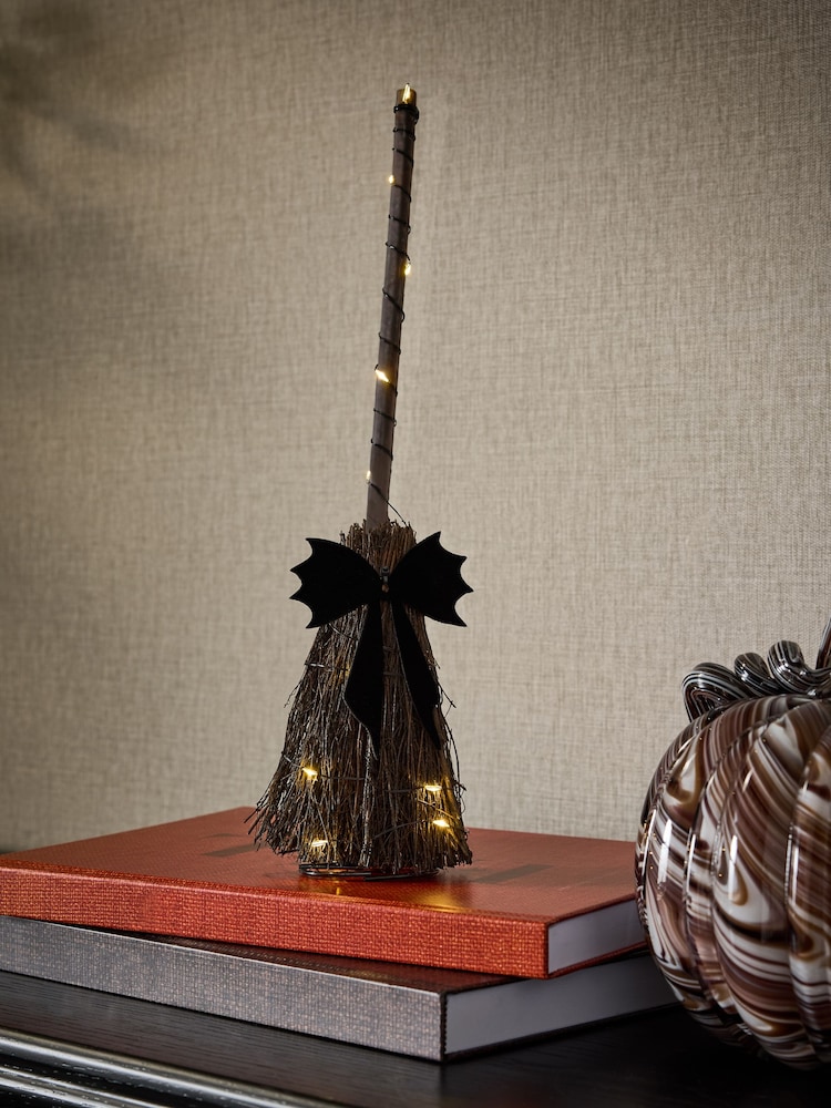Black Light Up Broom Small Halloween Decoration - Image 1 of 4 Black Light Up Broom Small Halloween Decoration - Image 1 of 4