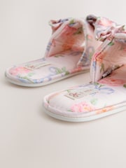 Pink Floral Satin Slider Slippers - Image 4 of 5