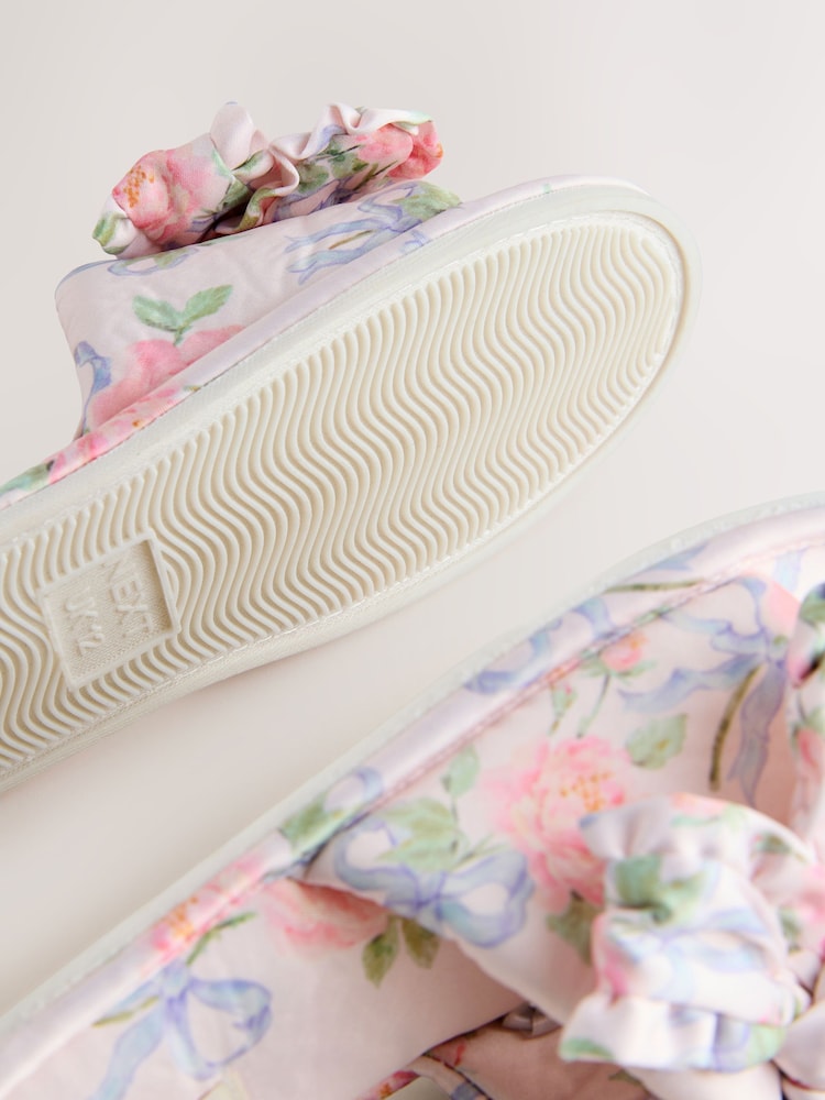 Pink Floral Satin Slider Slippers - Image 5 of 5