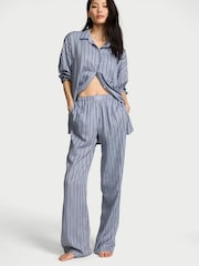 Victoria's Secret Ink Blue Stripe Cotton Modal Long Pyjama Set - Image 1 of 3