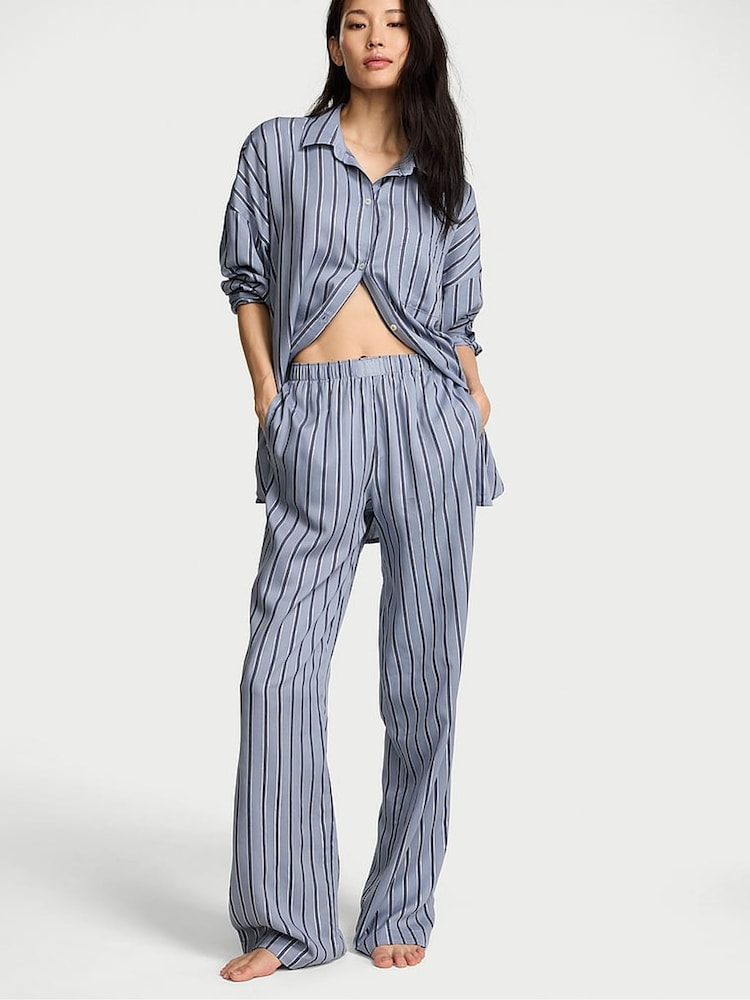 Victoria's Secret Ink Blue Stripe Cotton Modal Long Pyjama Set - Image 1 of 3