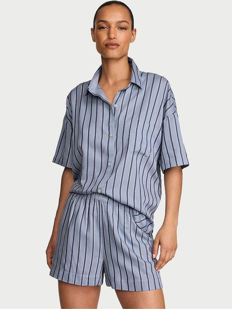 Victoria's Secret Ink Blue Shimmer Stripe Cotton Modal Short Pyjamas Set - Image 1 of 2