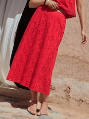 Love & Roses Red Broderie Midi Skirt - Image 2 of 4