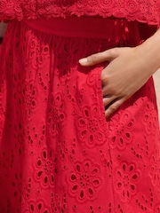 Love & Roses Red Broderie Midi Skirt - Image 3 of 4