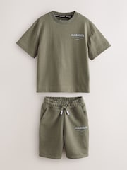 smALLSAINTS Khaki Green Underground T-Shirt and Sweat Shorts Set - Image 1 of 7