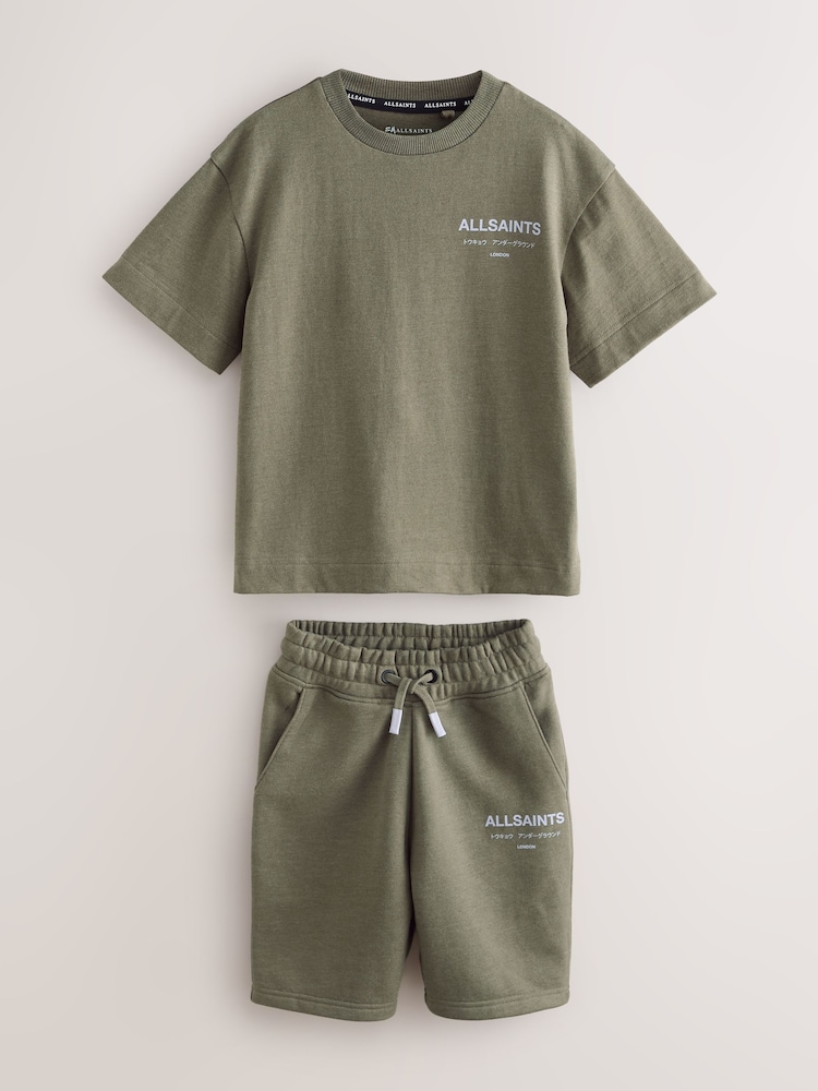 smALLSAINTS Khaki Green Underground T-Shirt and Sweat Shorts Set - Image 1 of 7